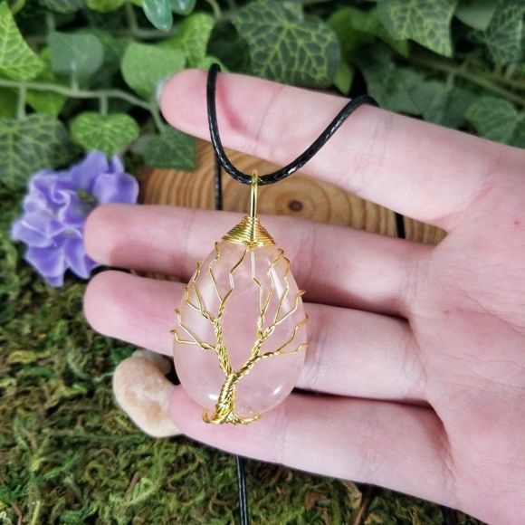 Rose Quartz Handmade Tree of Life Necklace - Picture 2 of 2